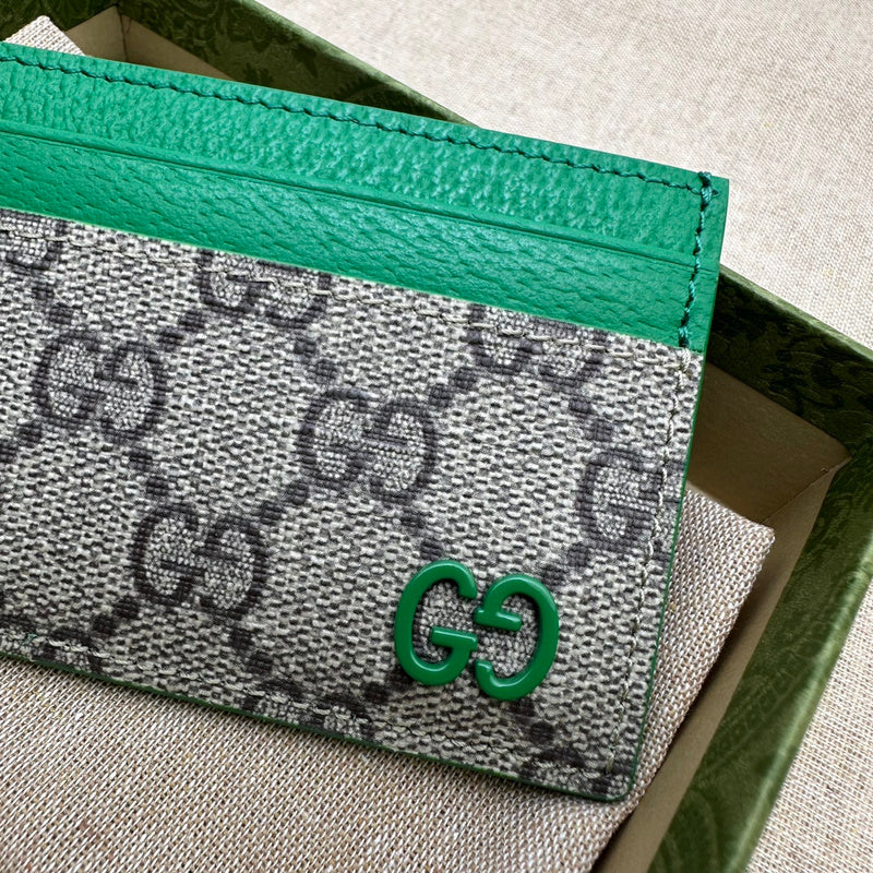 Gucci GG Supreme Card Holder – Beige Canvas Coloured Leather Trim Lacquered GG