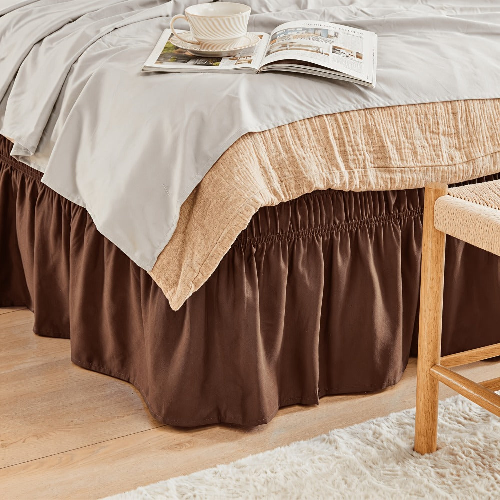 Bed Skirt with Adjustable Elastic Belt - Ruffle Microfiber Dust Ruffle 15 Inch Drop, Hotel Quality, Fade Resistant, Machine Washable, Easy Wrap Fit