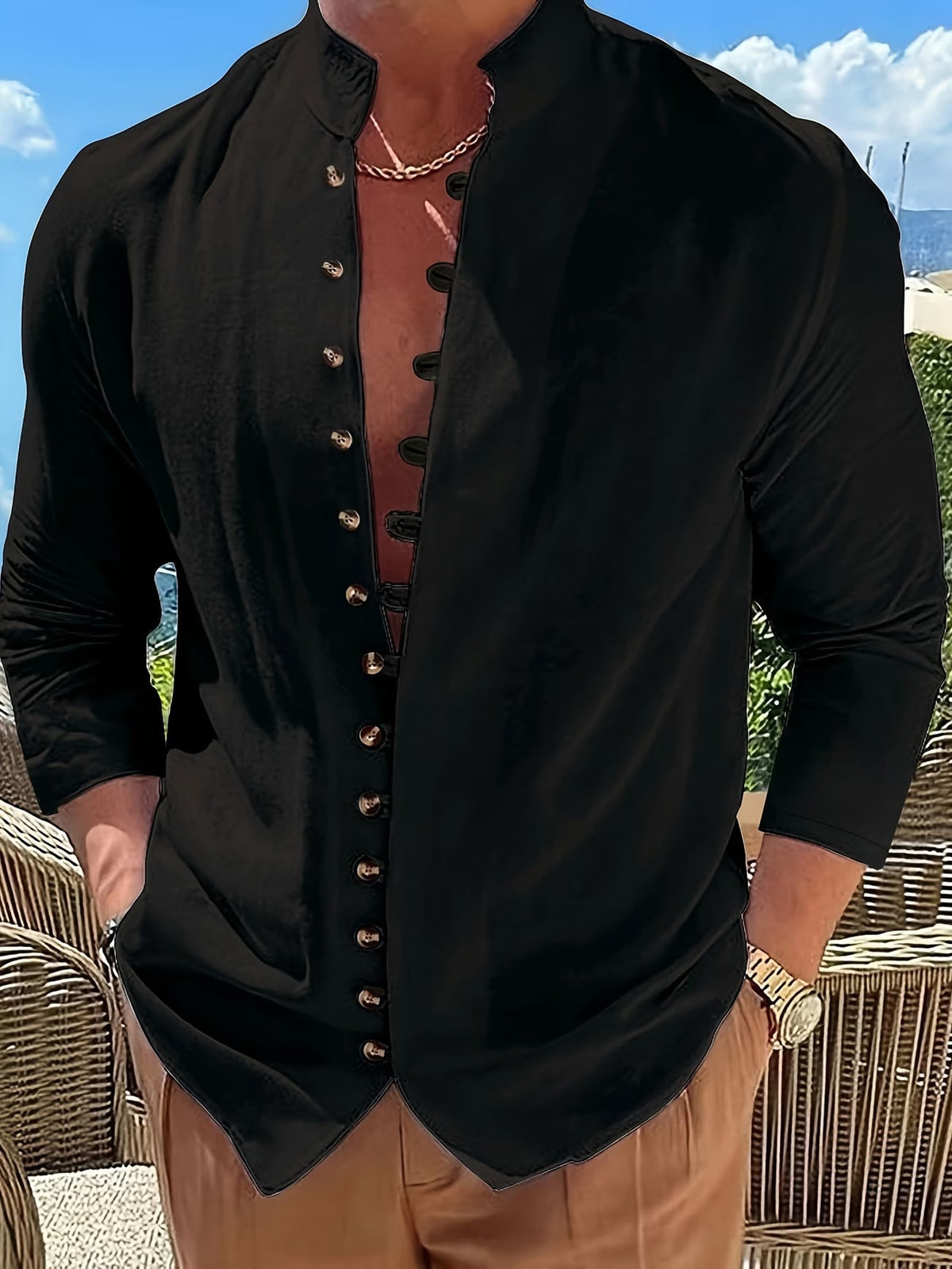 Benedict | Lässiges Retro-Langarmhemd mit Knopfleiste