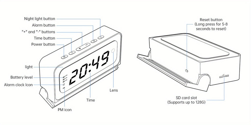 Security Camera 2K Clock-Format Model with Dual-Band WiFi, Color Night Vision, Motion Detection and Two-Way Talk