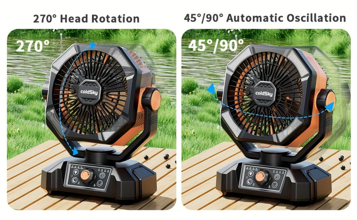 Camping Fan Battery Powered 20000mAh, Dual Motor 8-Speed Portable Tent Fan with Remote Control, 4 LED Lanterns and Hanging Hook