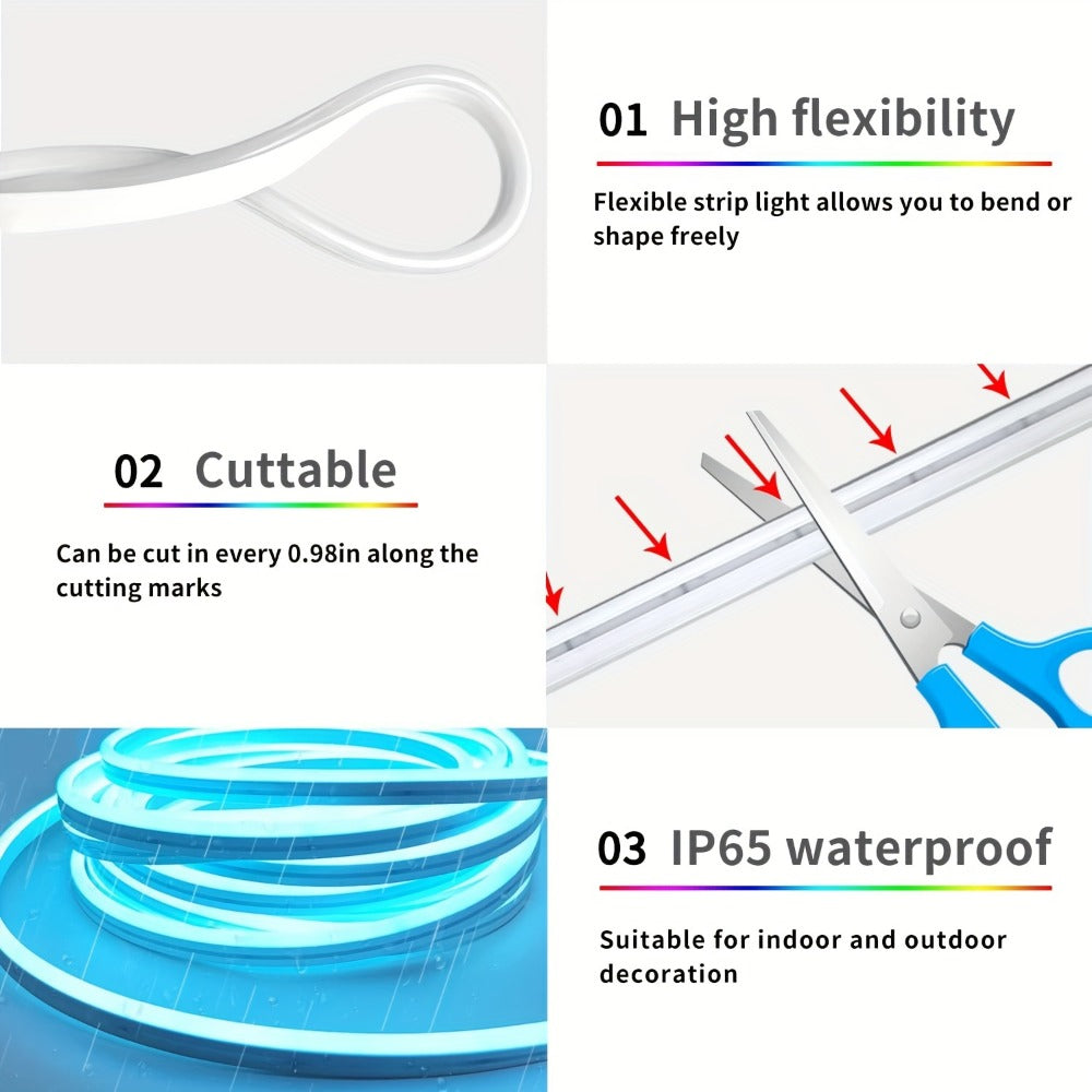 Neon Rope Lights RGB LED Flexible Strip with App & Remote Control, Music Sync, Cuttable, 24V Safe