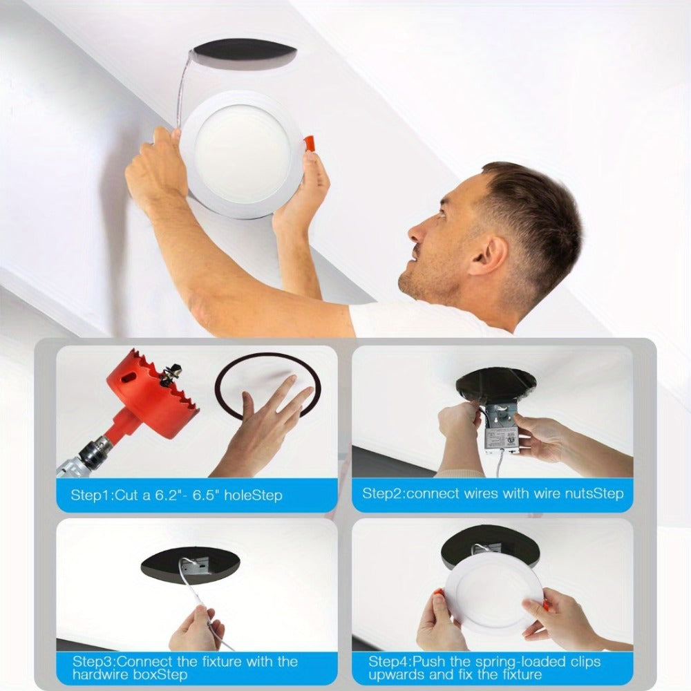 6 Inch LED Recessed Light 5CCT Selectable Dimmable - 12W 1050LM, 2700K-5000K, ETL Listed Slim Canless Downlight for Kitchen