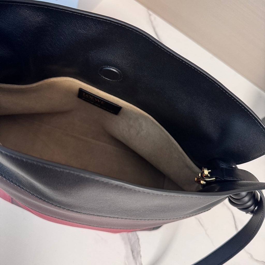 Loewe Flamenco Large Bag – Black Dark Taupe Red Colour-Block Nappa Leather