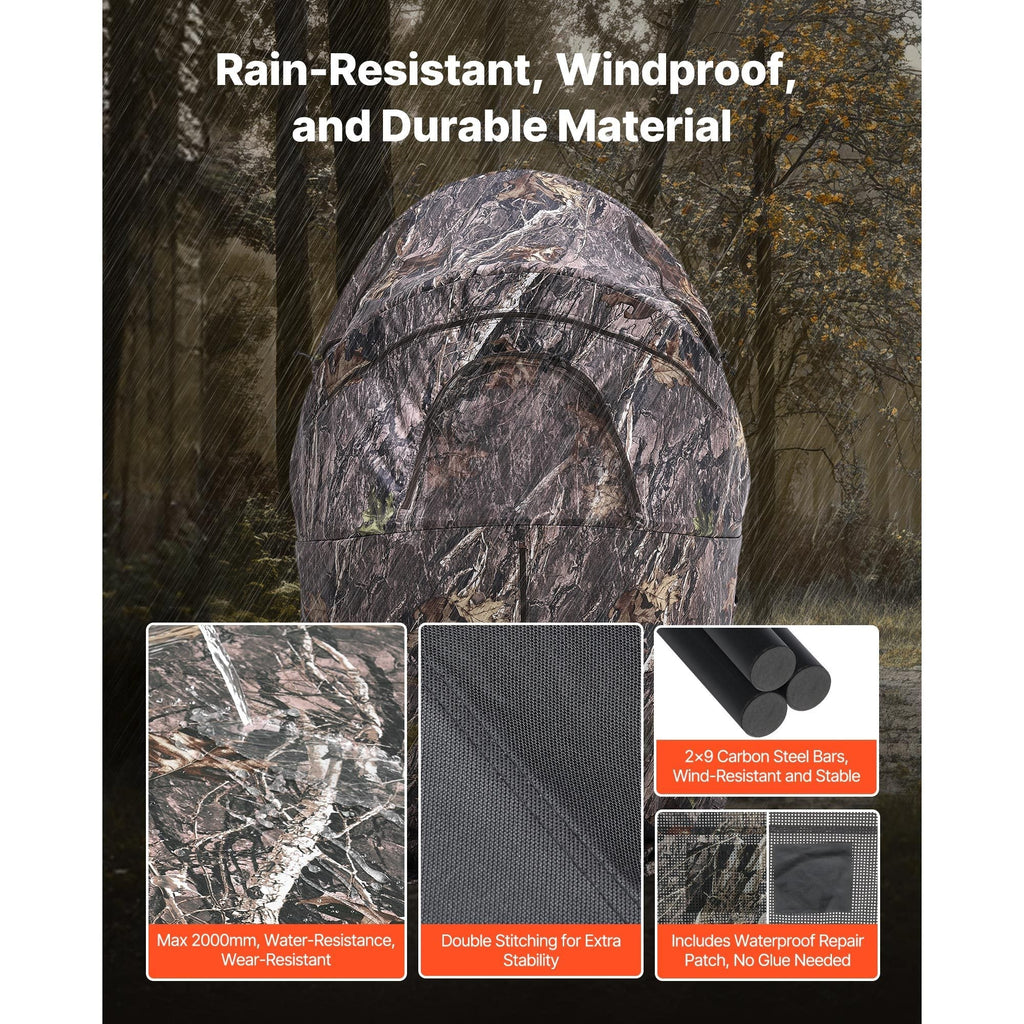 Hunting Blind Ground Blind for Deer Duck Turkey Hunting Single Person Pop Up Blind with Carrying Bag 44x36x53 In Camouflage Waterproof 150D Fabric Silent Half-Zipper Door