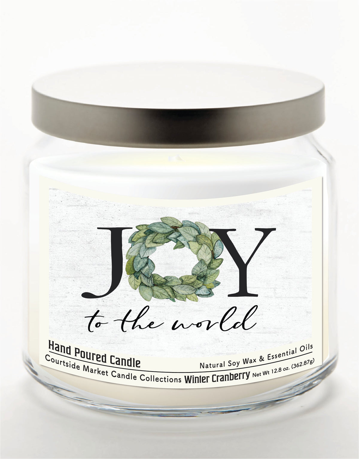 Joy to the World 12.8 Oz Candle Glass Jar with Brushed Silver Metal Lid