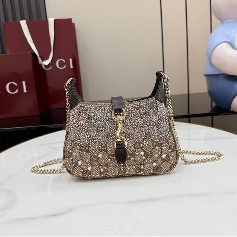 Crystal Rhinestone Monogram Mini Hobo Bag