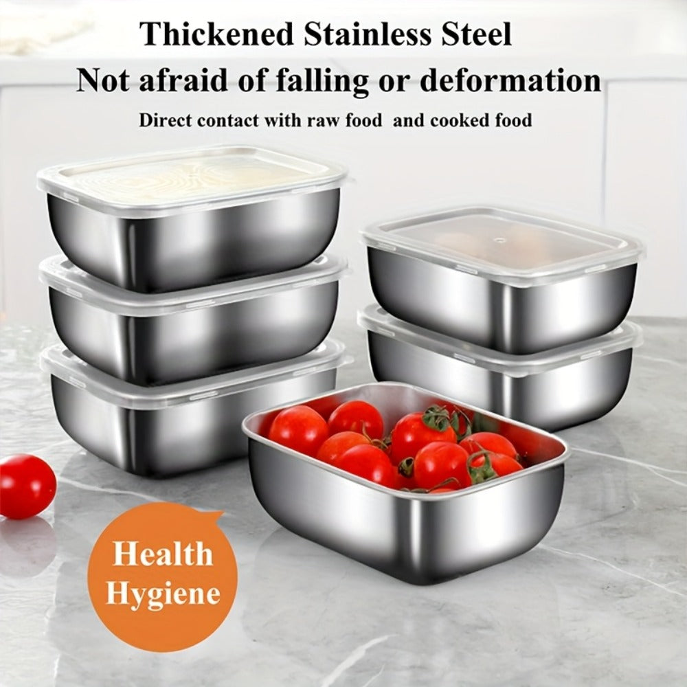 304 Stainless Steel Food Storage Containers, Lidded Kitchen Storage Set in Five, Six or Eight Pieces