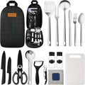 Portable Camp Kitchen Cooking Utensil Set with Water-Resistant Travel Organizer Case – Compact Grill Accessories Kit for Backpacking, BBQ, Camping & Hiking | Black