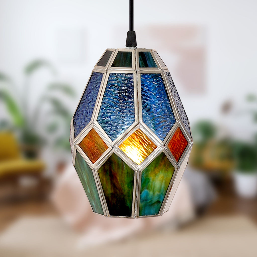 River of Goods Stained Glass Hanging Lamp - BlueGreen