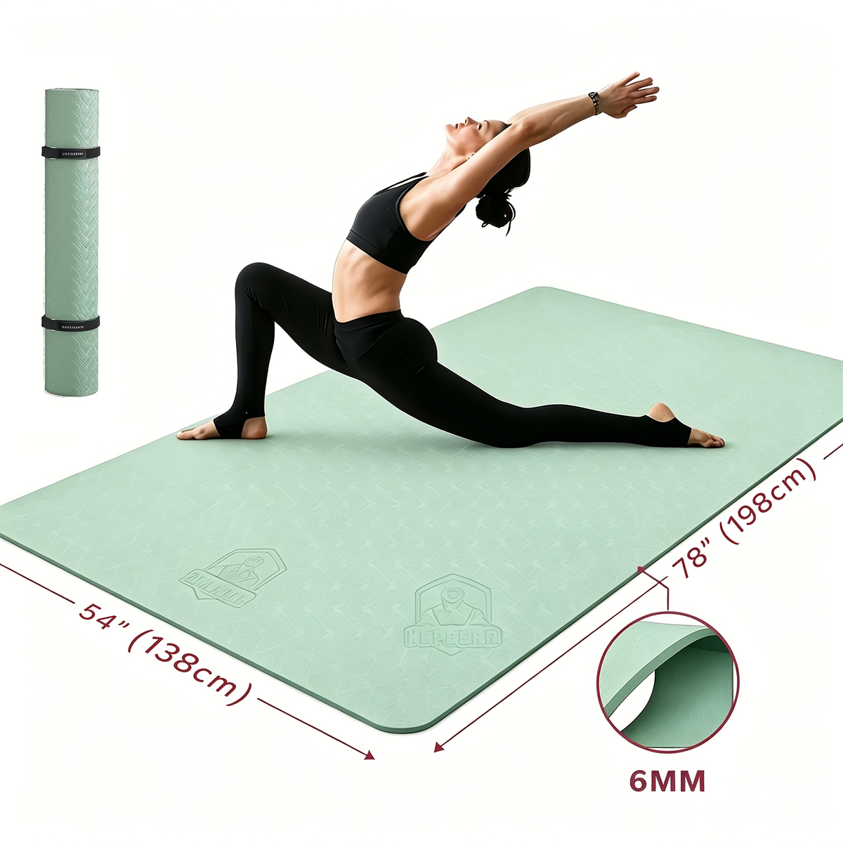 Yoga Mat, Extra Large 6mm TPE Double-Sided Non-Slip Exercise Mat with Carry Bag for Yoga and Pilates