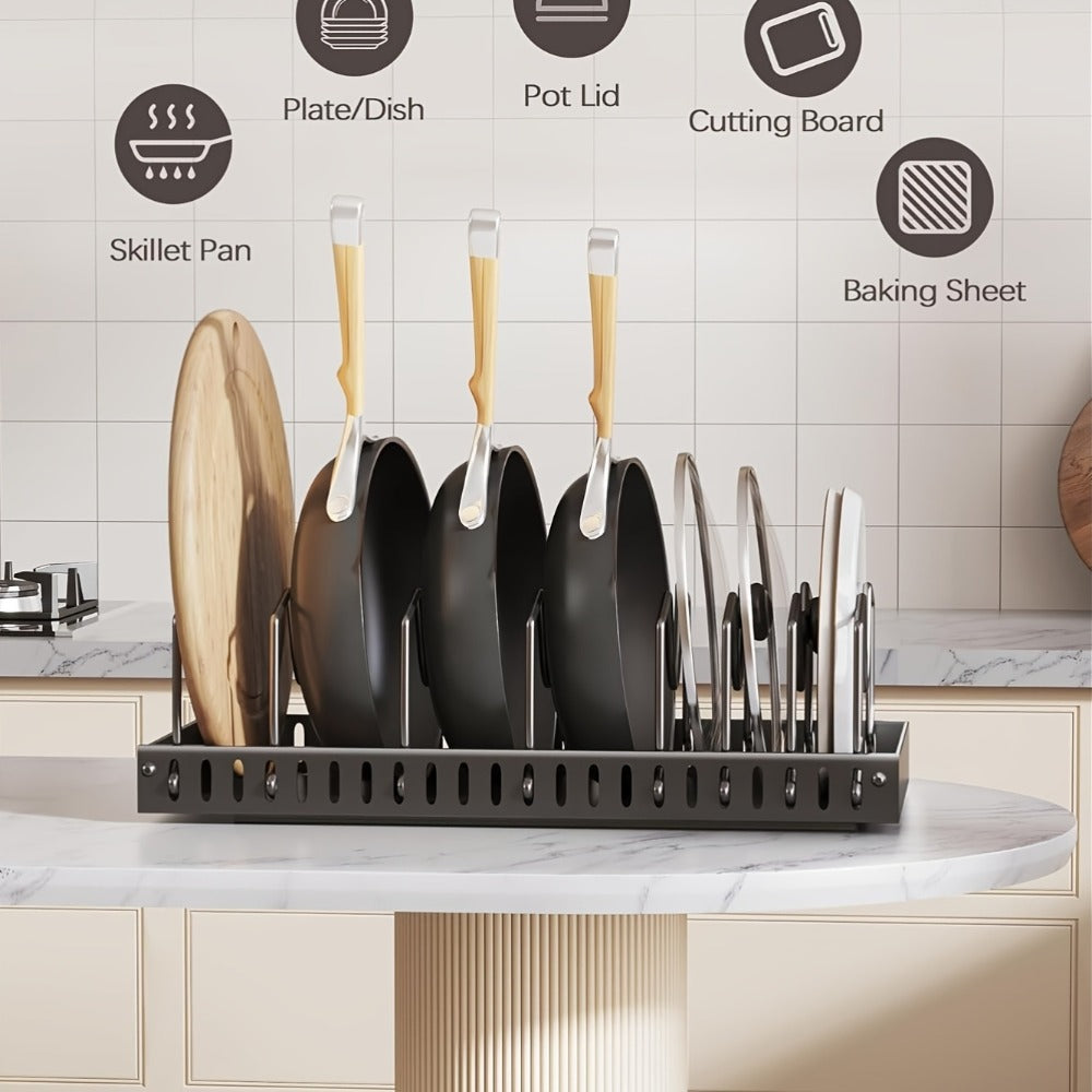 Pull-Out Pot and Pan Lid Rack Cabinet Sliding Storage Organizer - Kitchen Cabinet Slide-Out Box with 8/16 Adjustable Dividers for Lids