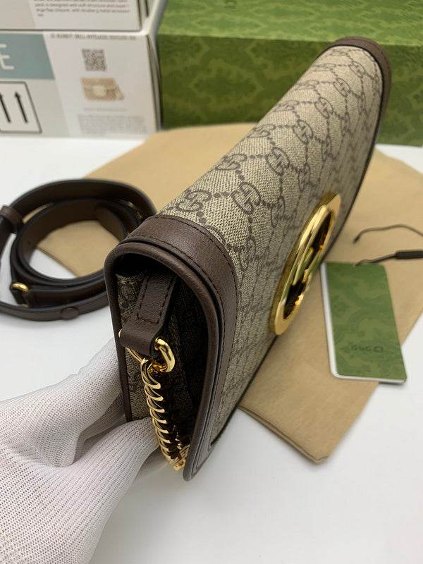 Gucci Blondie Small Shoulder Bag – GG Supreme Canvas Dark Brown Leather Gold GG