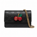Gucci Signature GG Cherry Mini Chain Wallet Bag – Black Guccissima Leather