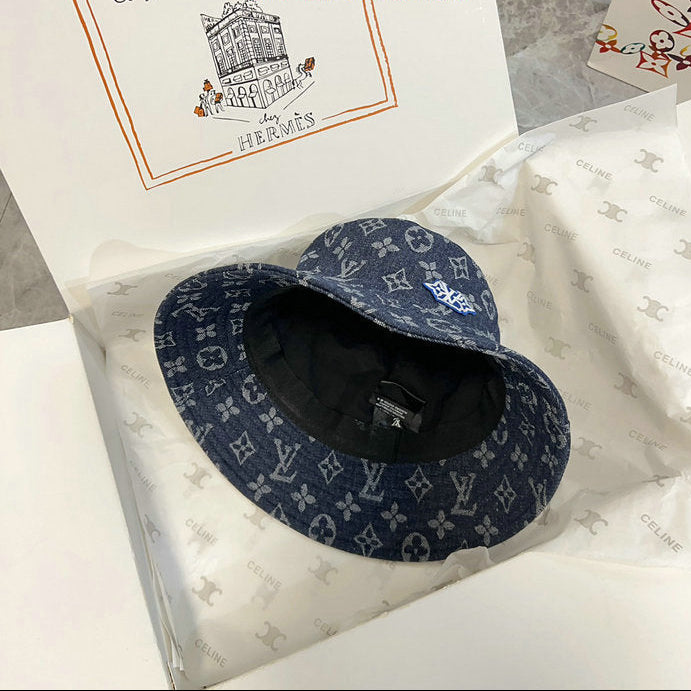 Luxury Monogram Denim Bucket Hat – Navy Blue