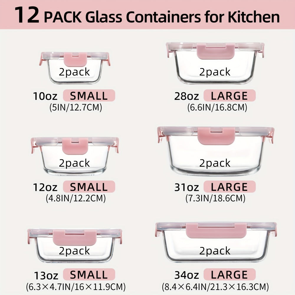 Glass Food Storage Containers for Meal Prep, Airtight Borosilicate Kitchen Boxes, Microwave and Freezer Safe