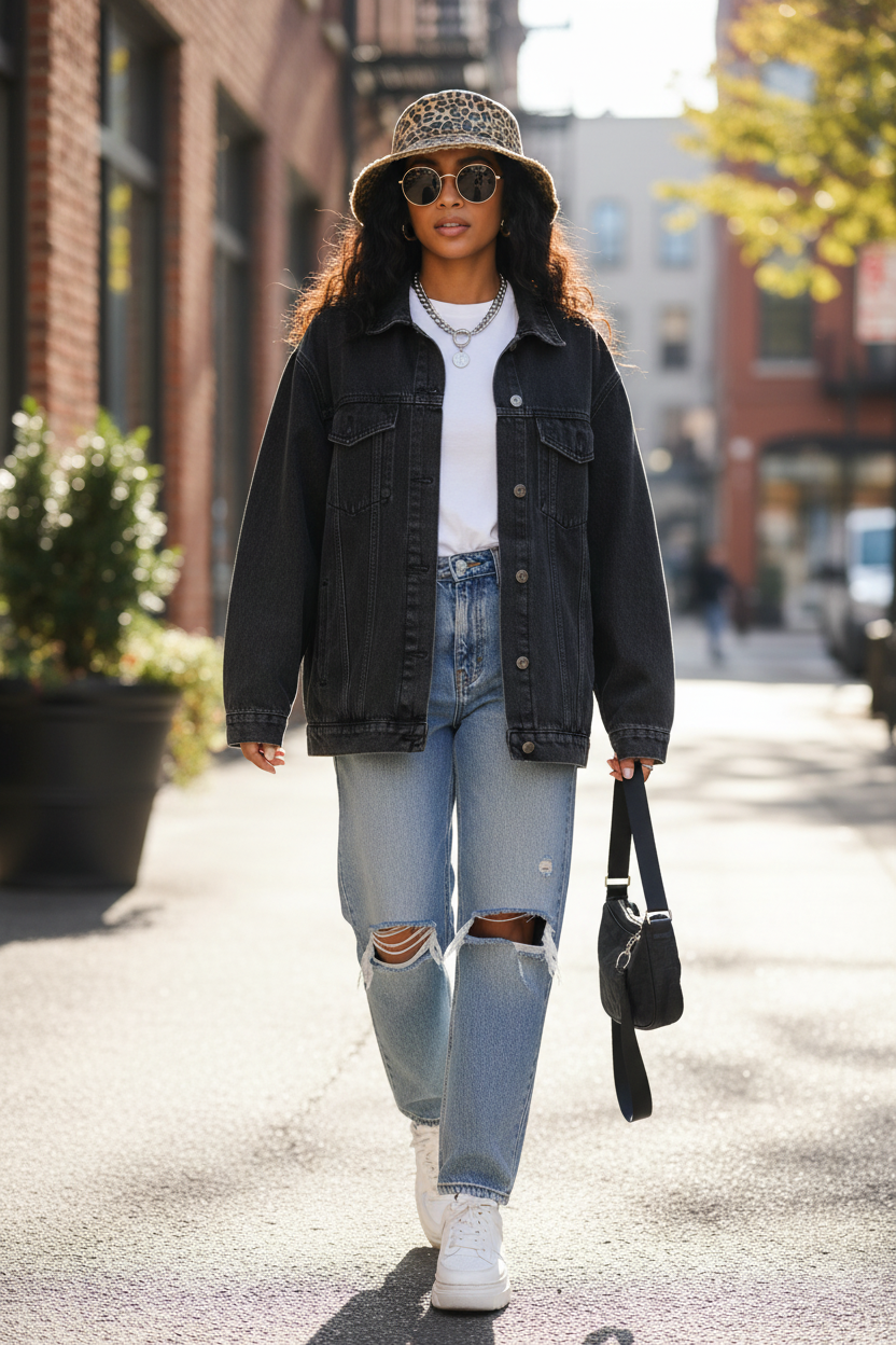 Pickens Bucket-Hat mit Leopardenmuster-Besatz – breite Krempe, Vintage-Mode