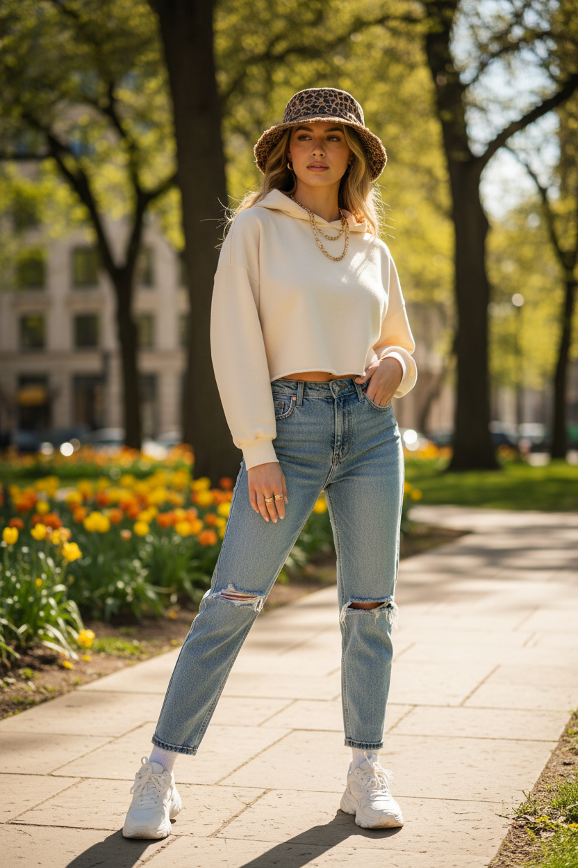 Pickens Bucket-Hat mit Leopardenmuster-Besatz – breite Krempe, Vintage-Mode