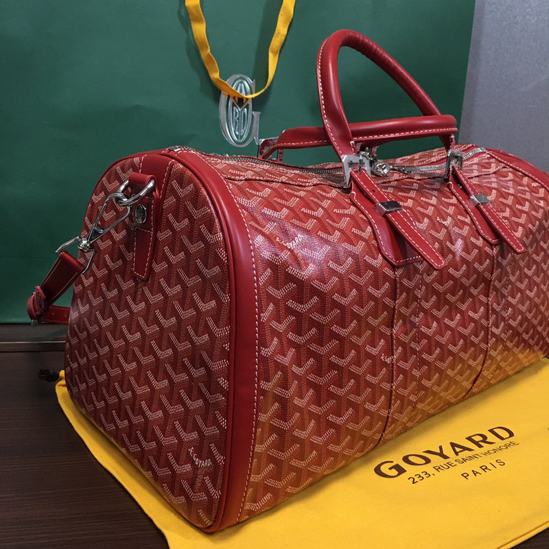 Goyard Boeing 55 Travel Bag – Red Goyardine Canvas Red Leather Silver Hardware