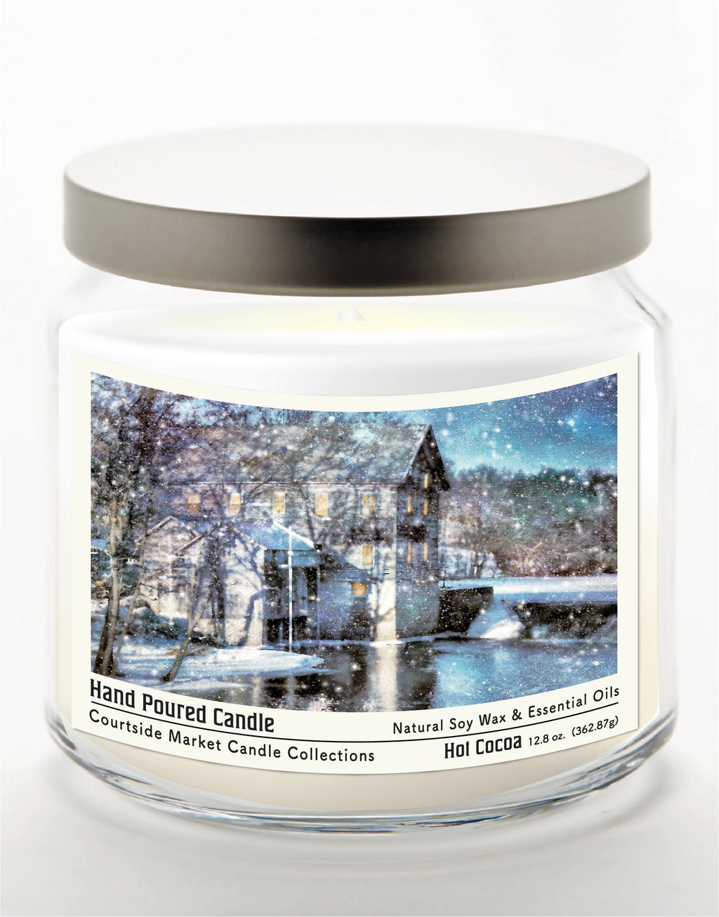 Winter Wonderland 12.8 Oz Candle Glass Jar with Brushed Silver Metal Lid