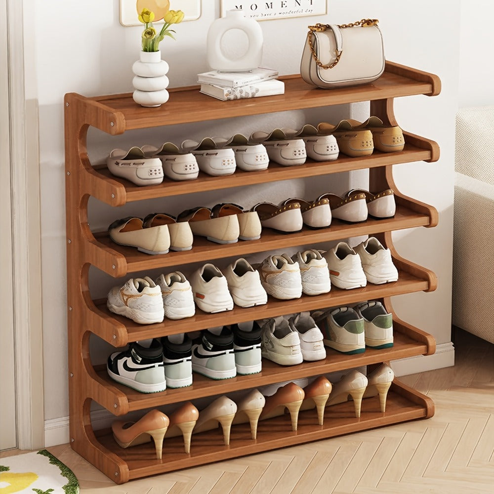 Shoe Rack in Reinforced Bamboo, Three to Six Tiers for Freestanding Garage and Entryway Organization