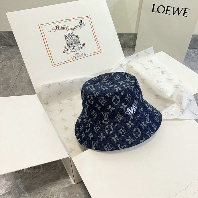 Luxury Monogram Denim Bucket Hat – Navy Blue