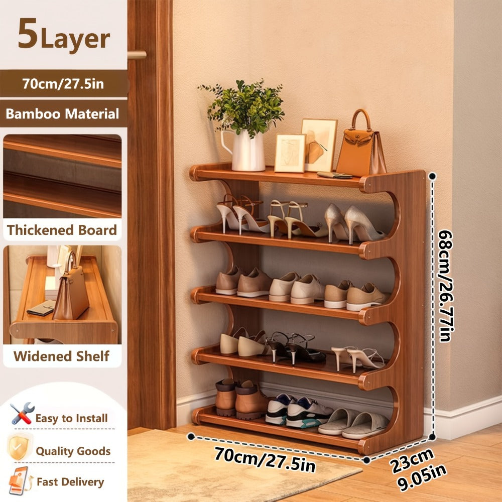 Shoe Rack in Reinforced Bamboo, Three to Six Tiers for Freestanding Garage and Entryway Organization