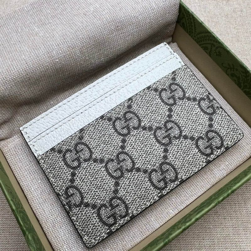 Gucci Ophidia GG Supreme Card Holder – Ivory White Leather Web Stripe Gold GG