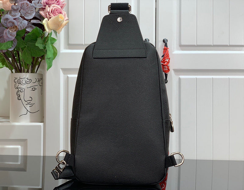 Louis Vuitton Avenue Sling Bag – Black Taiga Leather Silver LV Logo