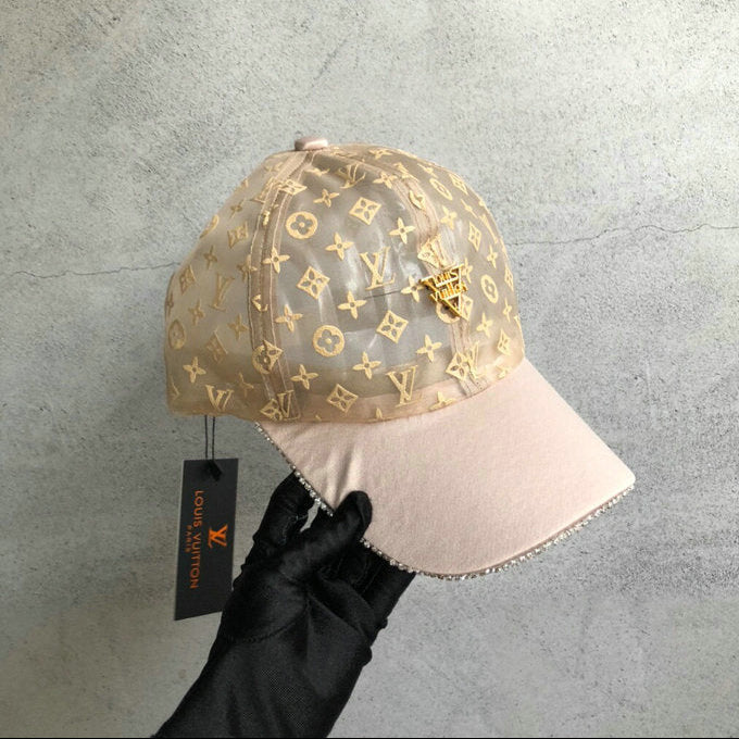 Luxury Monogram Mesh Baseball Cap with Crystal Brim & Gold Hardware