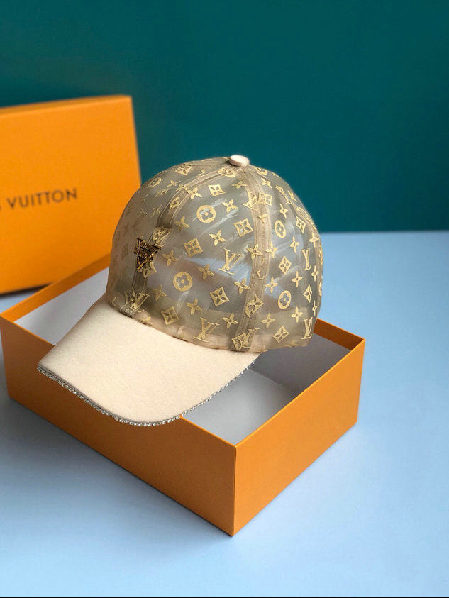 Luxury Monogram Mesh Baseball Cap with Crystal Brim & Gold Hardware