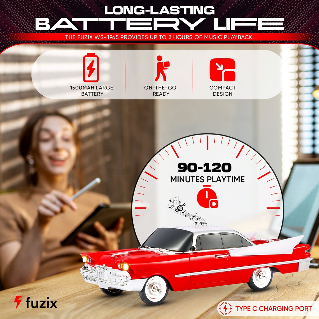 Portable Bluetooth Speaker Fuzix WS-1965 Retro Car with LED Lights, Mic, FM, AUX, USB and TF
