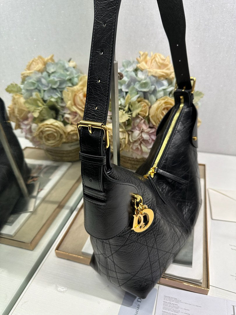 Dior Toujours Bag Large – Black Macrocannage Crinkled Calfskin Gold CD Charm