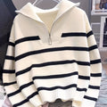 Penelope | Striped Half-Zip Collared Sweater
