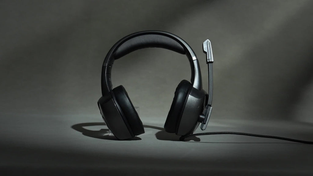 Black Wired Gaming Headset with Boom Microphone, RGB-Style Earcup Lighting and Inline Cable Controls