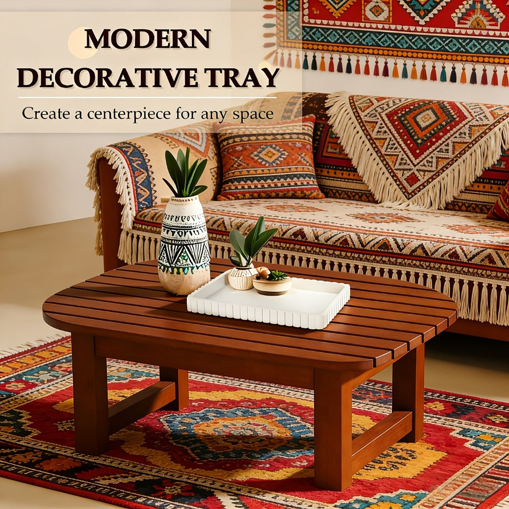 Wood Decorative Tray for Coffee Table 11 Inch Round Boho Serving Tray Wooden Centerpiece for Home Cooking, Dining and Outdoor Meals