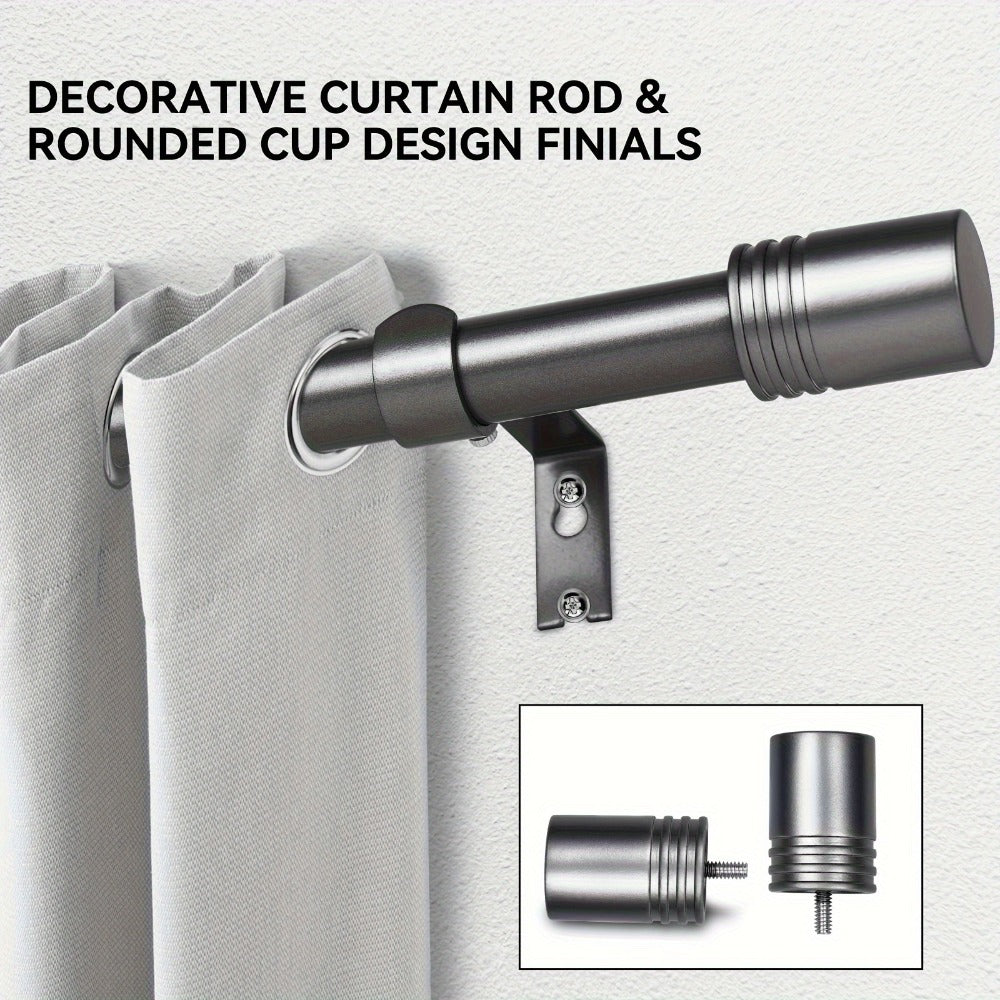 Curtain Rod, One-Inch Adjustable Rounded Cup Finials in Black, Brushed Nickel or Gold Finish, One-Inch Adjustable