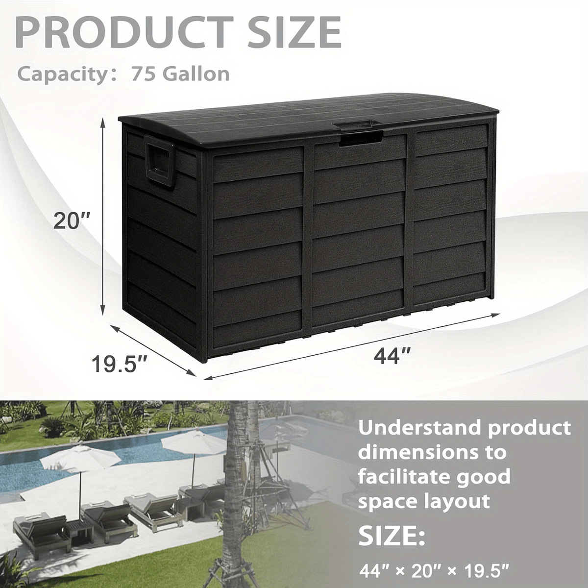 75 Gallon Outdoor Storage Box Deck Box with Handles | Large Waterproof Lockable Cabinet for Pool Accessories, Garden Tools & Camping Gear – Easy Assembly Yard Storage Bin, Pure Black