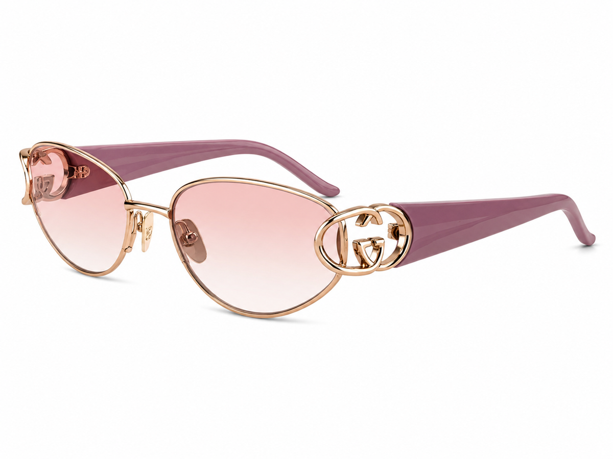 Gucci GG Double G Semi-Rimless Cat-Eye Metal Sunglasses