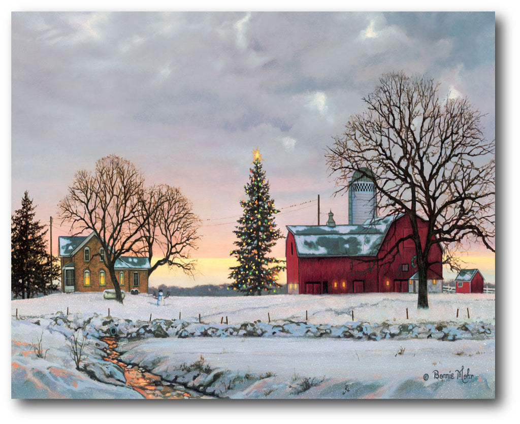 Snowy Sunset at the Farm Gallery-Wrapped Canvas Wall Art