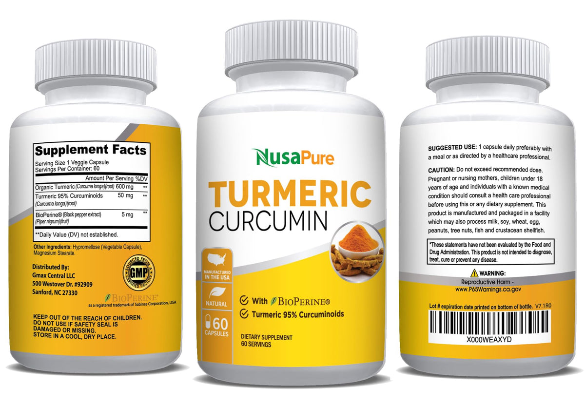 Turmeric Curcumin 600mg 95% Curcuminoids 60 Capsules Supplement