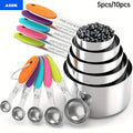 Measuring Cups and Spoons Set 10-Piece Stainless Steel with Silicone Handle, Precise Baking & Cooking Measurement Tools