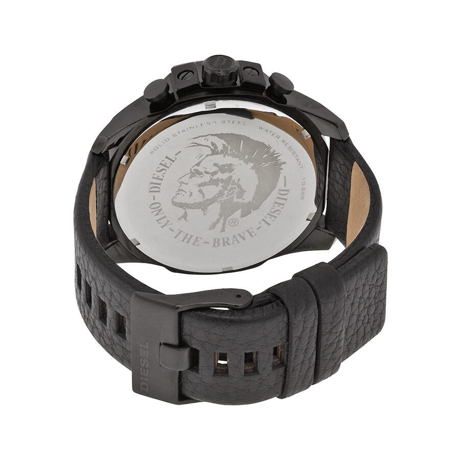 Diesel DZ4291 Mega Chief Chronograph Herrenuhr – Schwarzes Zifferblatt & schwarzes Lederarmband