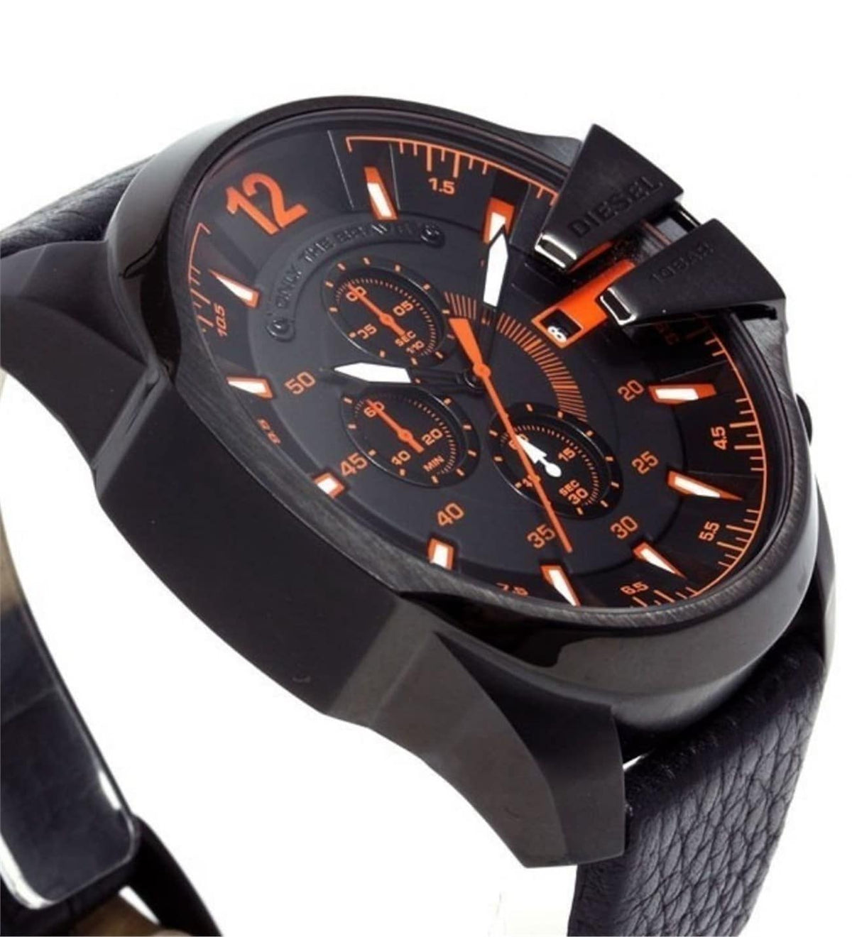 Diesel DZ4291 Mega Chief Chronograph Herrenuhr – Schwarzes Zifferblatt & schwarzes Lederarmband