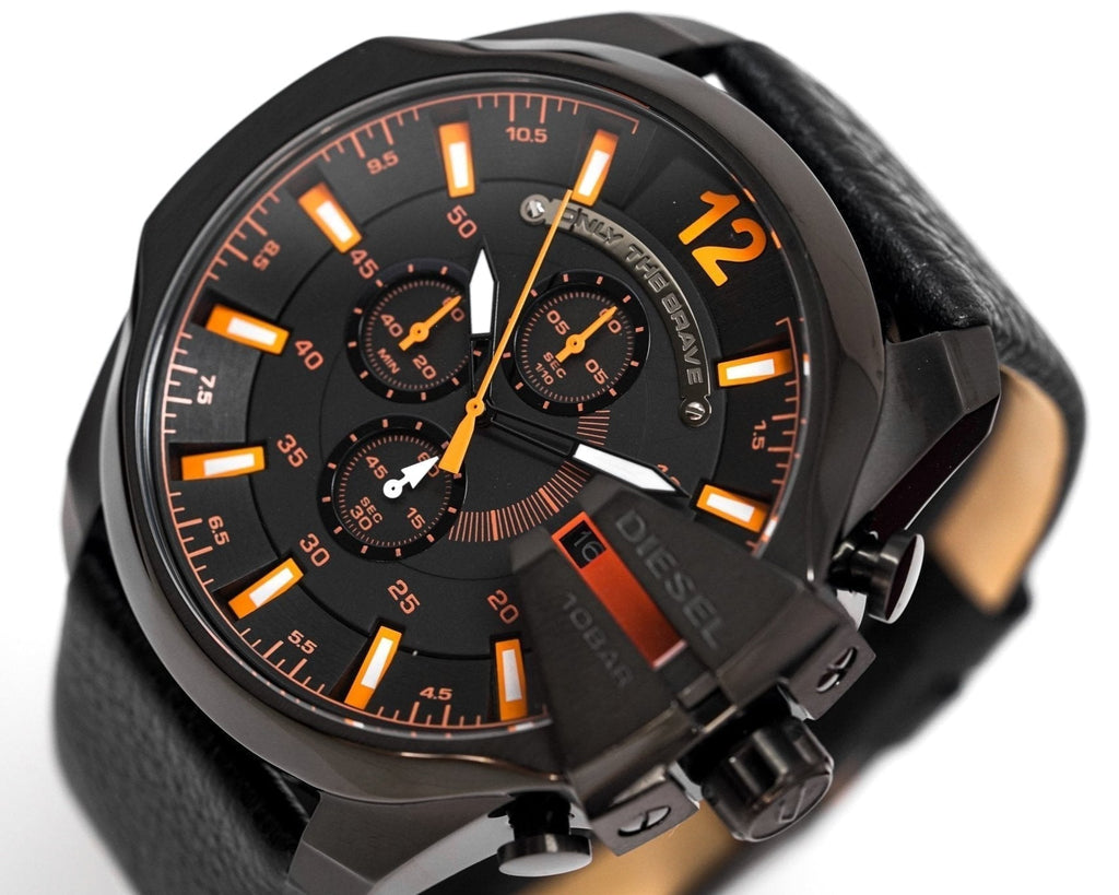 Diesel DZ4291 Mega Chief Chronograph Herrenuhr – Schwarzes Zifferblatt & schwarzes Lederarmband