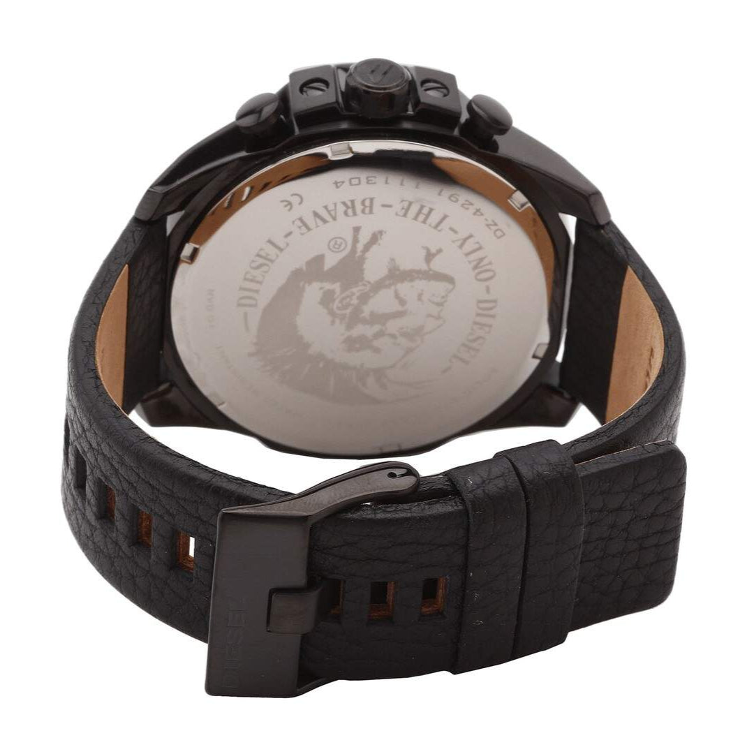Diesel DZ4291 Mega Chief Chronograph Herrenuhr – Schwarzes Zifferblatt & schwarzes Lederarmband