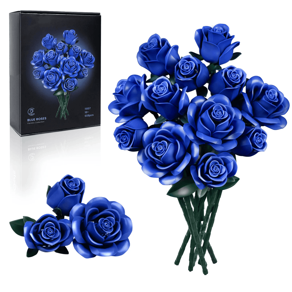Eternal Blue Rose Bouquet Building Blocks Set