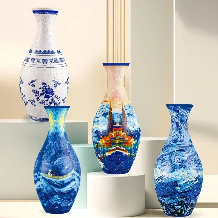 Creative 3D Puzzle Flower Vase 160 Pieces - DIY Home Decor Porcelain Design