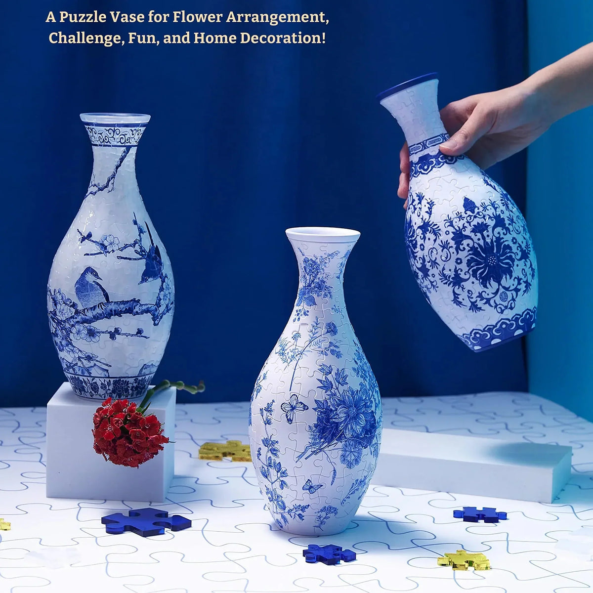 Creative 3D Puzzle Flower Vase 160 Pieces - DIY Home Decor Porcelain Design