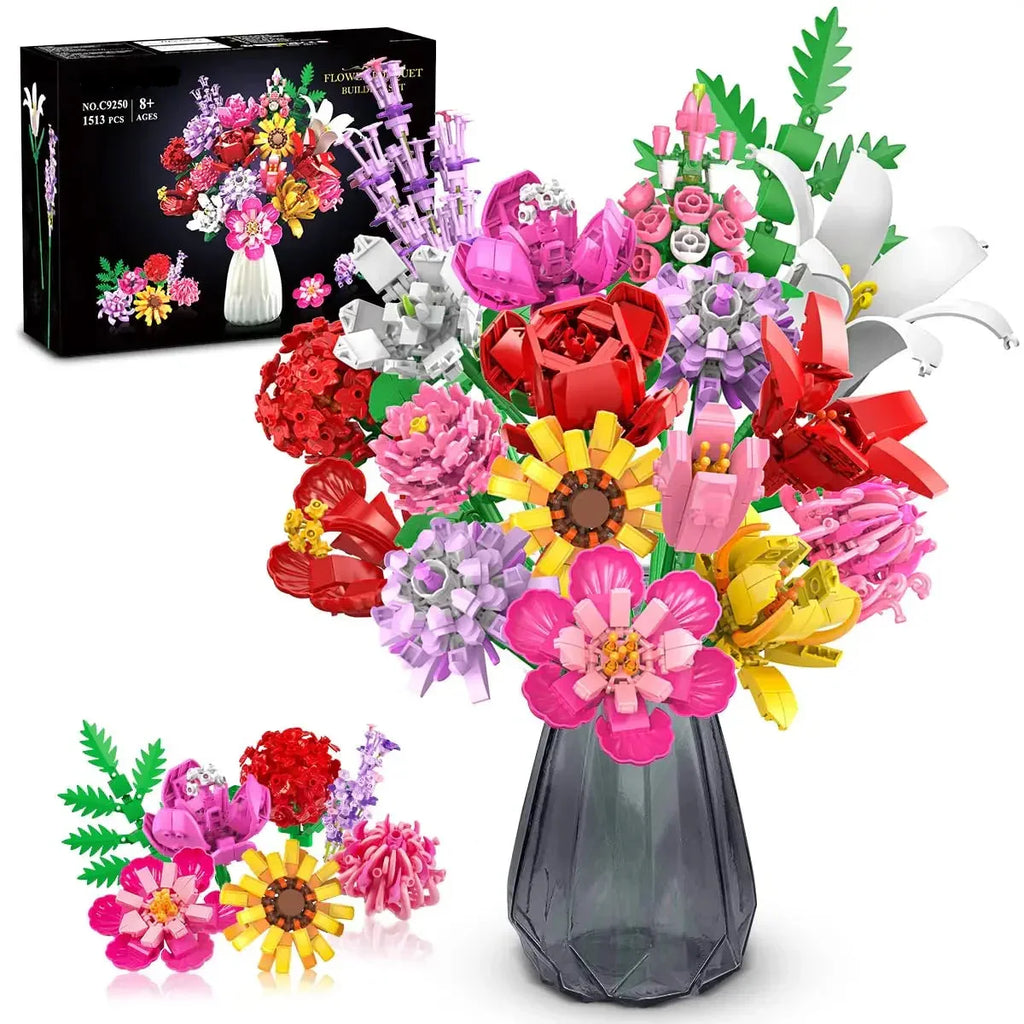 Flower Bouquet Building Set with 18 Blooms